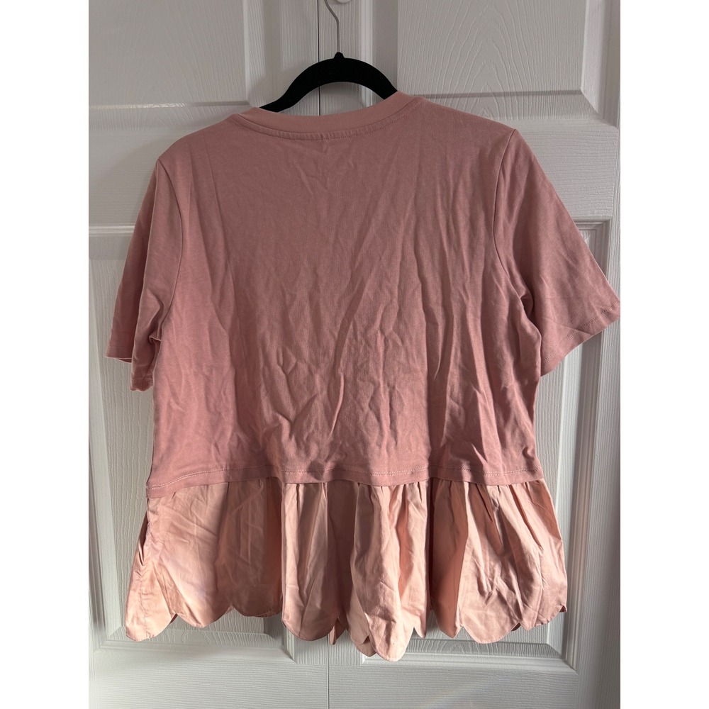 ENGLISH FACTORY Pink Scallop Trim Peplum Top Short Sleeve Crew Neck Women Size S - Picture 7 of 7